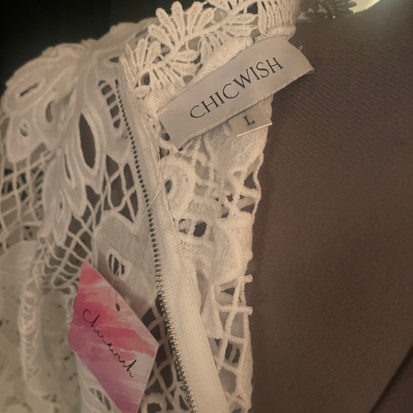 CHICWISH Endless Adoration White Crochet Mini Dress Long Sleeve Size L - Picture 10 of 11